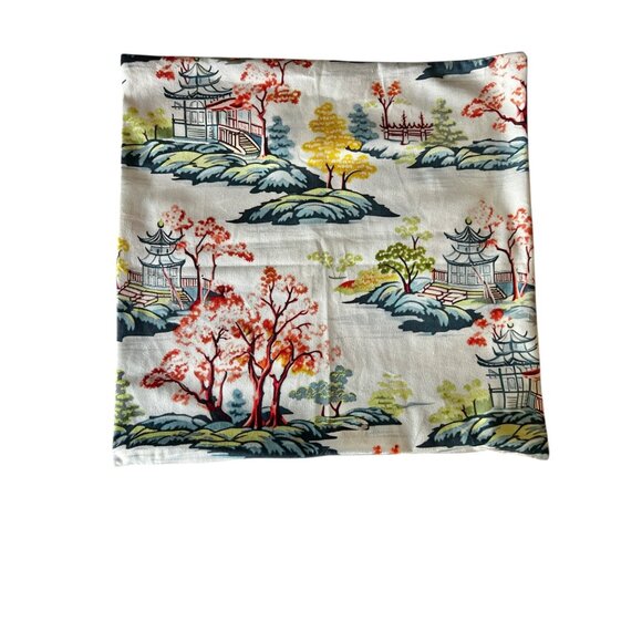 2 Plush 16” x 16” Pillow Covers Asian Scene Zipper Closure Multicolor - Picture 3 of 10